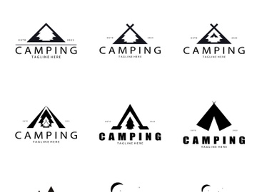 vintage and retro tent logo, camping. With tent, tree and bonfire sign. adventurers, scouts, climbers, camping equipment center preview picture