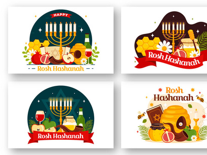 12 Happy Rosh Hashanah Illustration