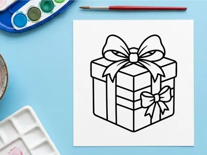 Weihnachts-Geschenkbox-Linienkunst-Icon mit dekorativen Bändern und Schleifen für Weihnachtsdesign.