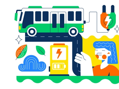 10 Electric Bus Transportation Illustration