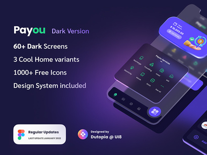 Payou digital wallet app Dark UI kit