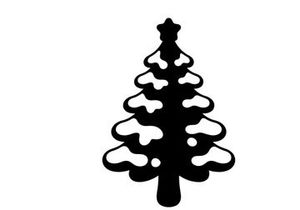 Black silhouette of a snowy Christmas tree icon on a white background