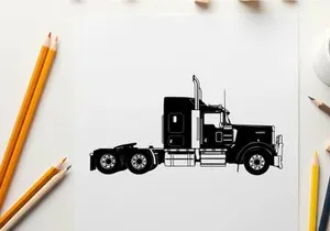 Silhouette of a large semi truck with trailer