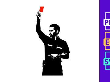 Police officer holding a red card or ticket in a black and white illustration preview picture