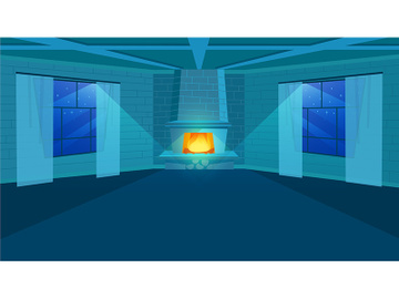Fireplace in room flat vector illustration preview picture