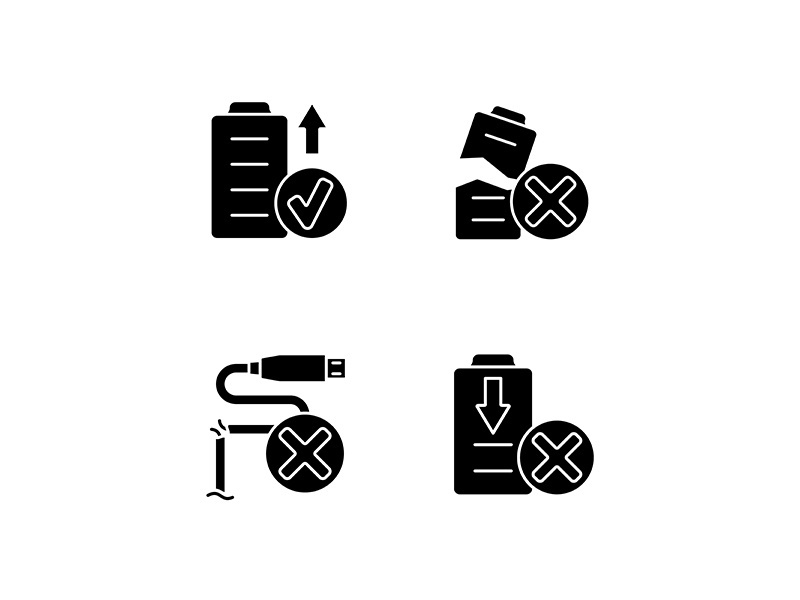 Drone performance black glyph manual label icons set on white space
