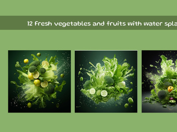 Fresh vegetables and fruits with water splash preview picture