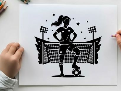 Silhouette of a female soccer player in action pose