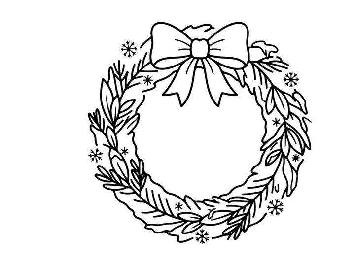 Girlanda de Natal desenhada à mão com fita vermelha e agulhas de pinheiro para decoração festiva de fim de ano