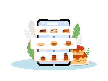 Online cakes order mobile application flat concept vector illustration preview picture