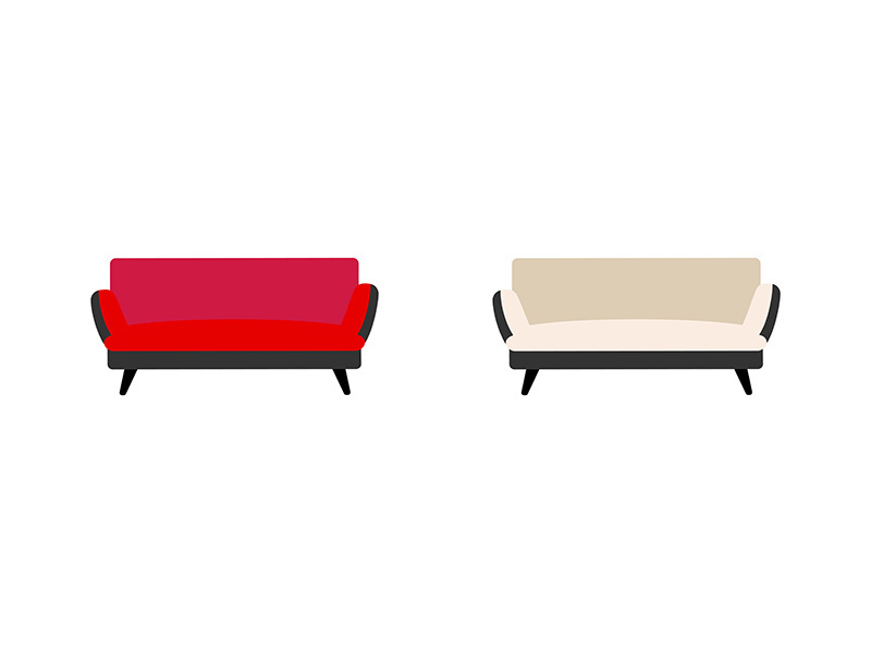 Sofa flat color vector objects set