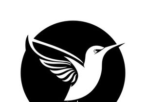 Black and white outline of a hummingbird.