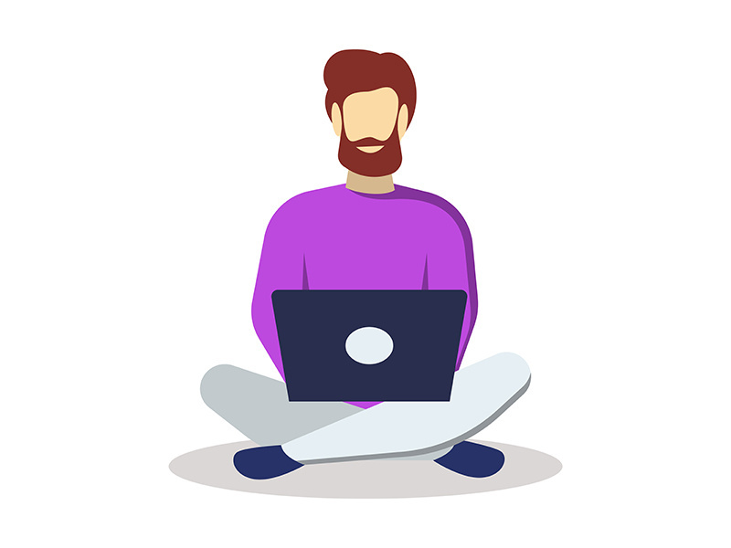 Man with laptop semi flat RGB color vector illustration