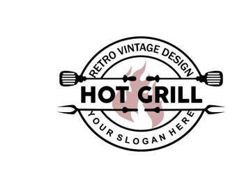 Barbeque Logo, Hot Grill Design With Fire And Spatula preview picture