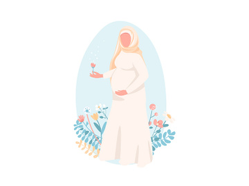 Pregnant muslim woman flat color vector faceless character preview picture