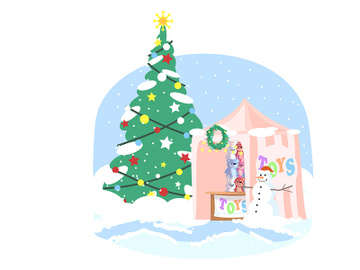Christmas kiosk semi flat RGB color vector illustration preview picture