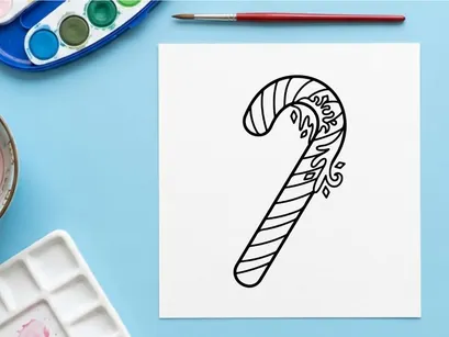Ilustración de bastón de caramelo dibujado a mano para tarjetas de felicitación navideñas decorativas y decoraciones
