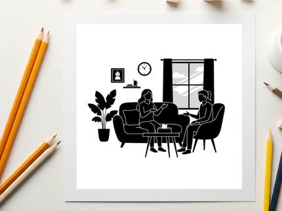 Silhouette of two people sitting in a living room with a plant
