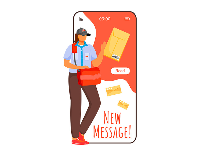 New message cartoon smartphone vector app screen