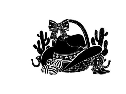 Western cowboy hat silhouette in a decorative basket