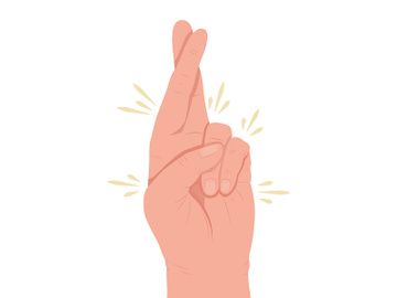 Crossed fingers semi flat color vector hand gesture preview picture