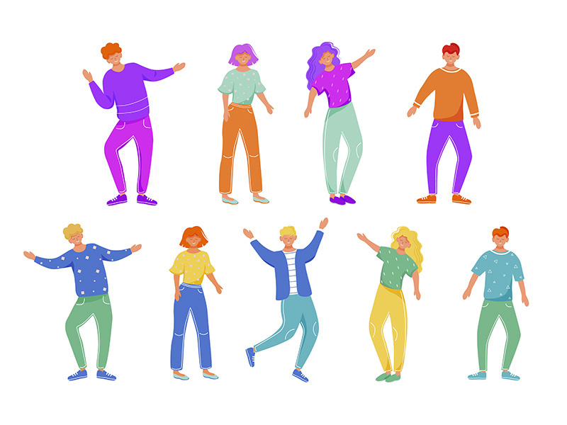 Dancing people flat vector illustrations set