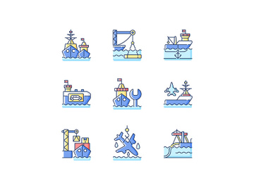 Shipping industry RGB color icons set preview picture