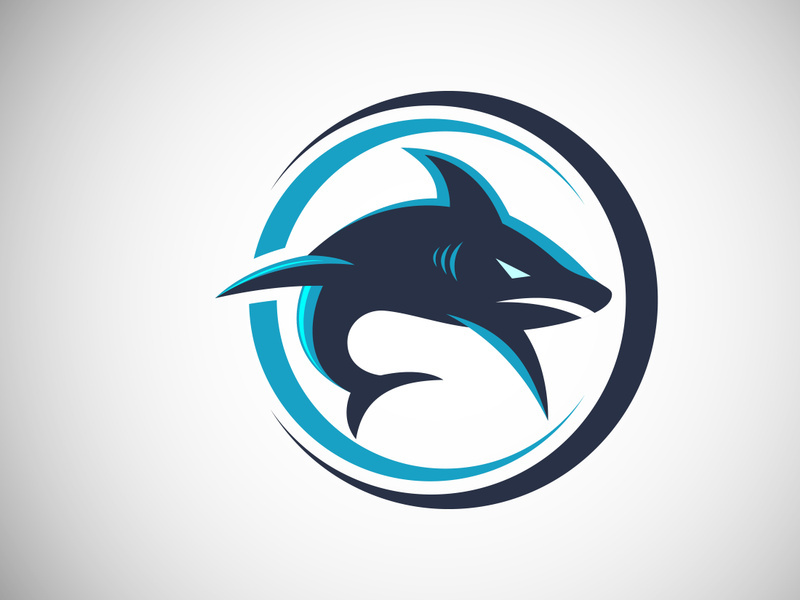 Shark in a circle. Fish logo design template. Seafood restaurant shop Logotype concept icon.