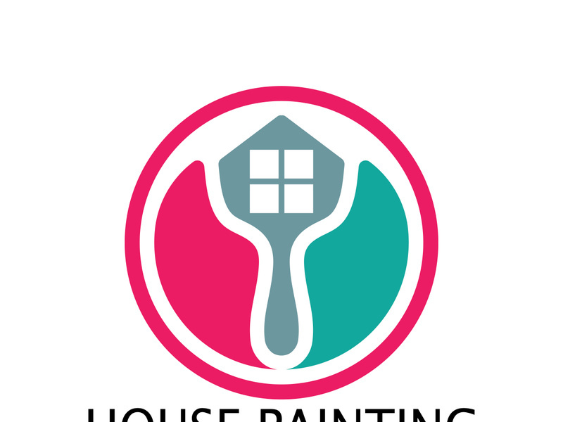 logo icon illustration house paint with a blend of brushes and rollers for house wall paint design, minimalist house, painting, interior, building, property business, wallpaper, vector concept