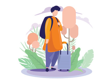 Tourist, Indian hipster man with a suitcase vector illustration preview picture