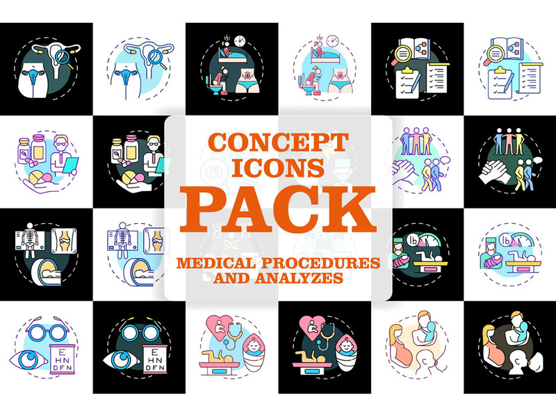 Women healthcare concept icons pack for dark and light theme