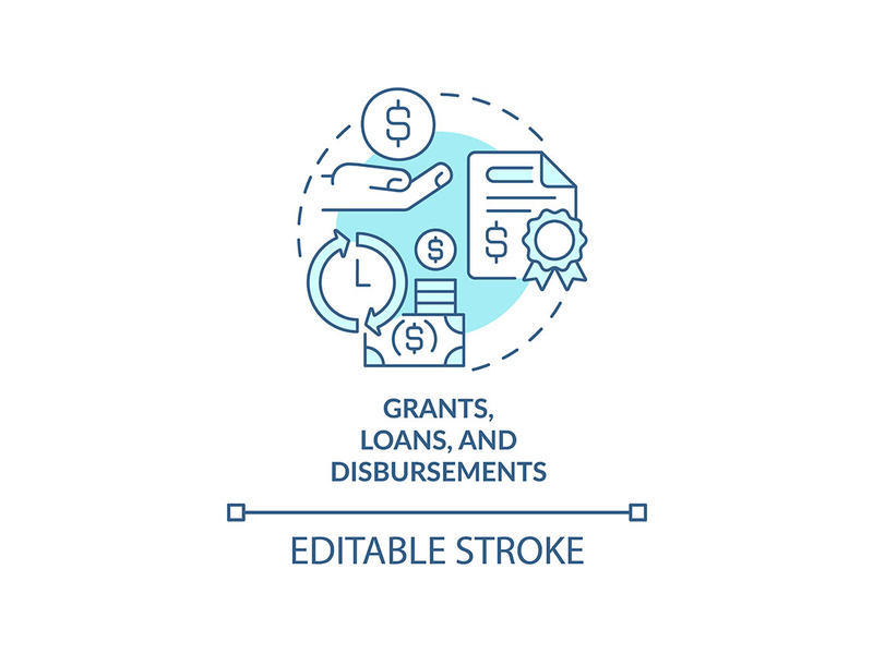 Grants, loans and disbursements turquoise concept icon