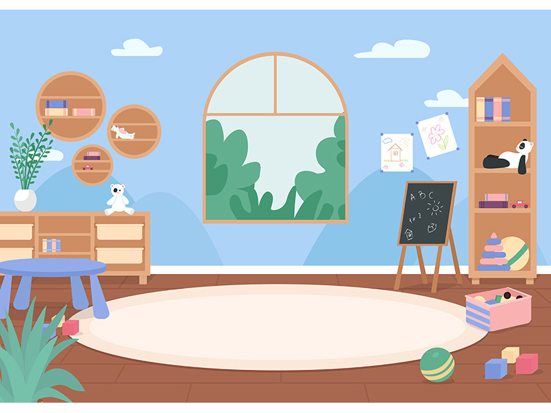 Kindergarten classroom flat color vector illustration