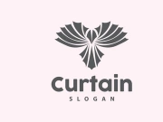 Curtain Logo, Home Interior Simple Design, Furniture Window Curtain Vector, Illustration Symbol Icon