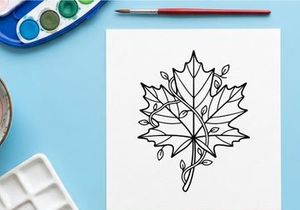 Detailed line drawing of a maple leaf. Artistic botanical illustration for nature and plant themes.