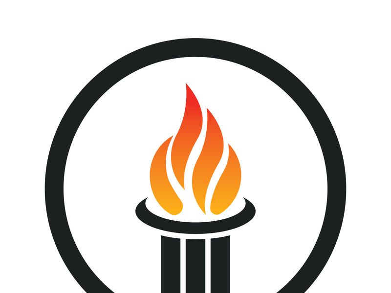 Burning Torch Fire Flame with Pillar column logo design