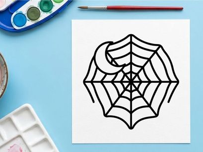 Desain jaring laba-laba geometris untuk dekorasi Halloween. Ilustrasi vektor hitam putih minimalis pola jaring laba-laba.