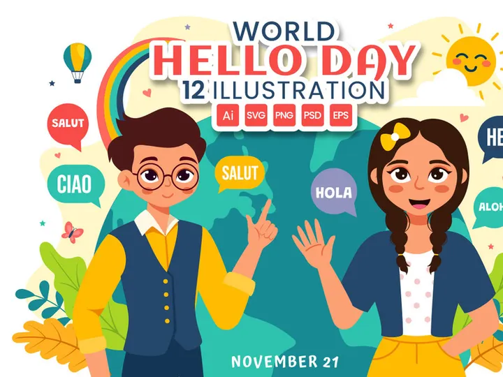 12 World Hello Day Illustration