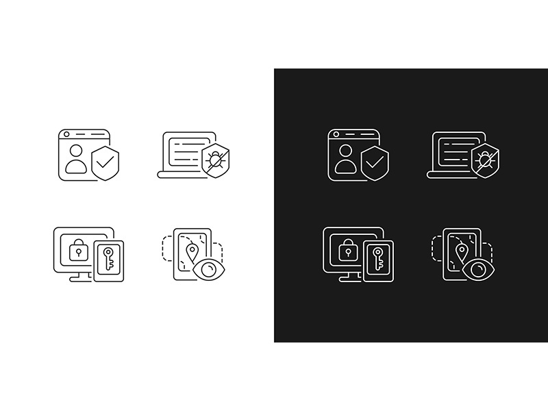 Protecting right to online privacy linear icons set for dark and light mode
