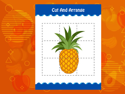 10 Pages Cut and arrange with a fruit worksheet for kids. Educational game for children