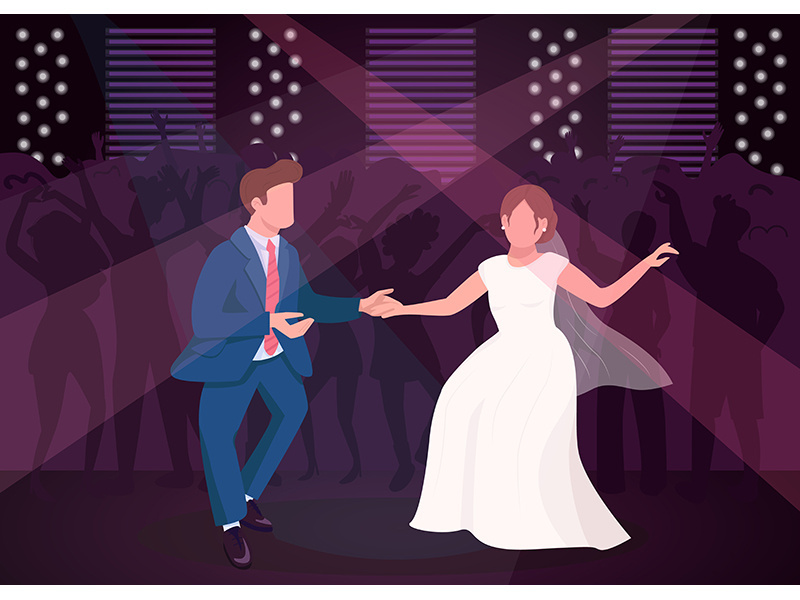 Wedding night party flat color vector illustration