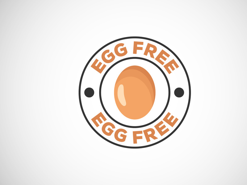 Egg free labels badge logo sign for food package seal. 100 percent egg free flat vector illustration