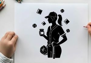 Silhouette of a female baseball player with coffee cup