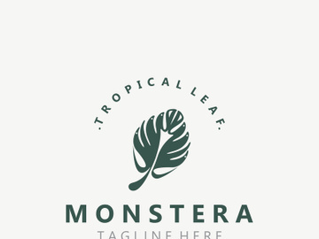 Monstera deliciosa leaf nature logo design, flat plant icon design illustration template preview picture