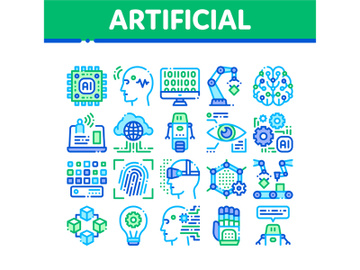 Artificial Intelligence Vector Thin Icons Set preview picture