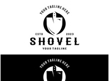 Shovel logo for agriculture, excavation,building, mining foundation. gardening vector set design with leaves