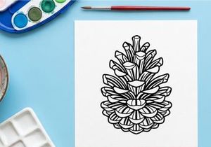 Decorative pine cone illustration for holiday design. Artistic botanical drawing for seasonal projects.