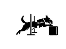 Dog in silhouette jumping over hurdle in flyball silhouette