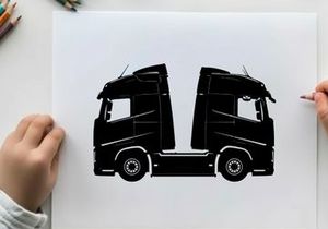 Silhouette of a semi truck with two driver cabins