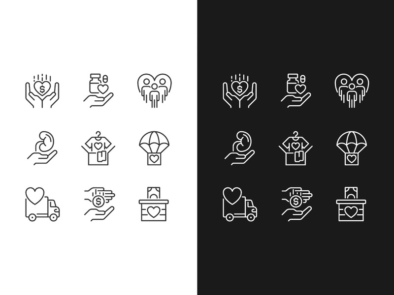 Volunteer opportunities pixel perfect linear icons set